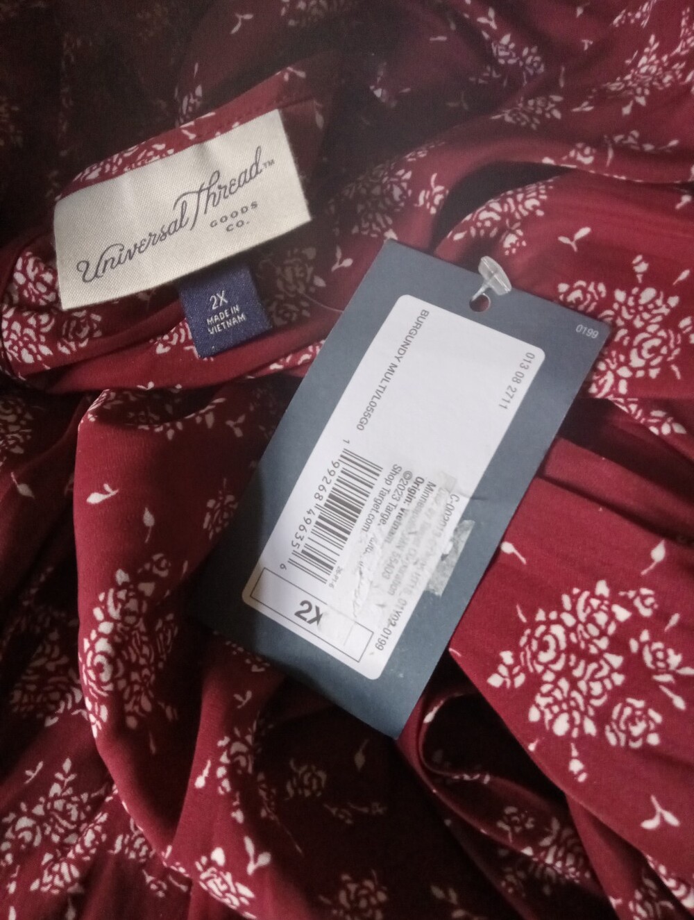 Universal Thread Burgundy Red Floral Long Sleeve Tie Back Mini Dress NWT 2X - Picture 2 of 2